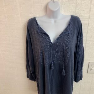 Lucky Brand V-Neck  Top with Tassels Size XL